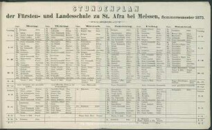 Stundenplan der Fürsten- und Landesschule zu St. Afra bei Meissen, Sommersemester 1873