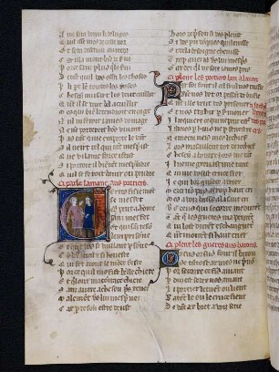 Deckfarbeninitiale C, historisiert: L'amant parle aus portiers