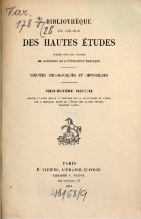 Matériaux pour servir à l'histoire de la philosophie de l'Inde, 1