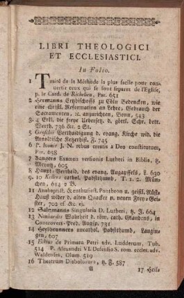 Libri Theologici et Ecclesiastici.