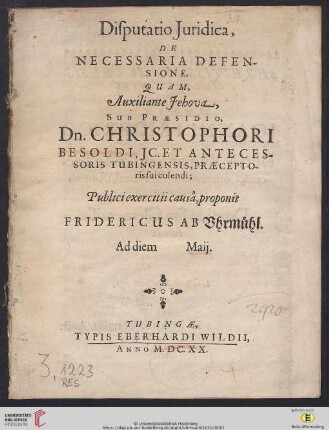 Disputatio Iuridica, De Necessaria Defensione