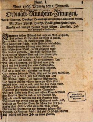 Ordinari-Münchner-Zeitungen. 1763