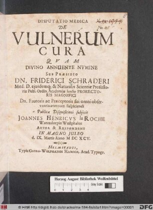 Disputatio Medica De Vulnerum Cura