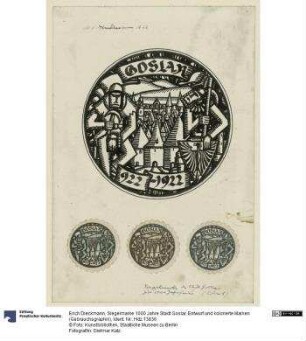 Siegelmarke 1000 Jahre Stadt Goslar, Entwurf und kolorierte Marken (Gebrauchsgraphik)