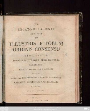 De Legato Rei Alienae Scripsit Et Illustris Ictorum Ordinis Consensu