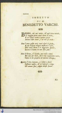 Sonetto Di M. Benedetto Varchi