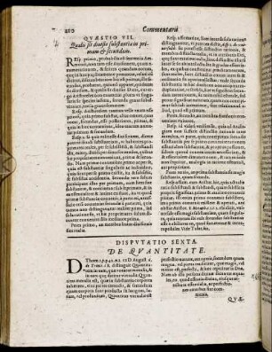 Disputatio Sexta. De Quantitate