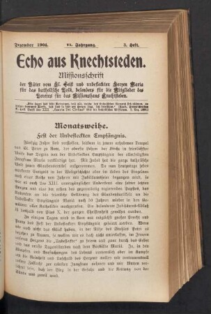 Dezember 1904. VI. Jahrgang. 3. Heft