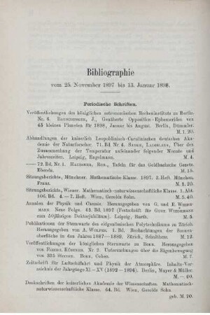 Bibliographie vom 25. November 1897 bis 13. Januar 1898.