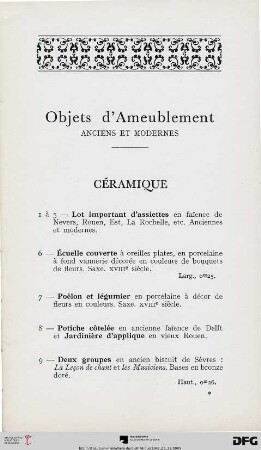 Objets d'ameublements anciens et modernes (Nr. 1-124)
