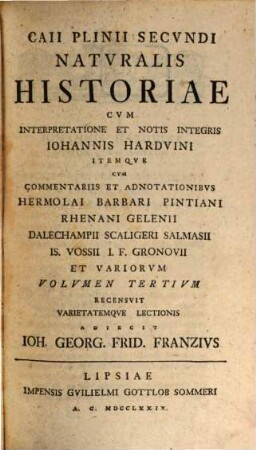 Caii Plinii Secvndi Natvralis Historiae, Volvmen Tertivm
