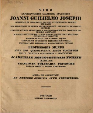 Viro experientissimo cladissimo doctissimo Joanni Guilielmo Josephi ... gratulatur : De mercede iudicum apud Athenienses