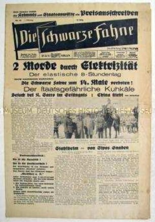 Anarchistische Wochenzeitung "Die Schwarze Fahne" u.a. zur bevorstehenden Hinrichtung von Sacco und Vanzetti in den USA