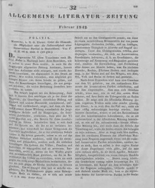 Huber, V. A.: Ueber die Elemente, die Möglichkeit oder Nothwendigkeit einer konservativen Parthei in Deutschland. Marburg: Elwert 1841