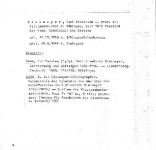 Biografische Notiz zu Kielmeyer