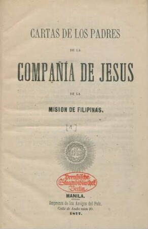 [Cuaderno 1]: Cartas de los padres de la Compañía de Jesús de la Misión de Filipinas