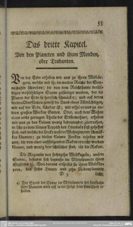 Das dritte Kapitel. Von den Planeten und ihren Monden, oder Trabanten
