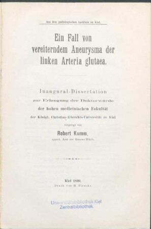 Ein Fall von vereiterndem Aneurysma der linken Arteria glutaea