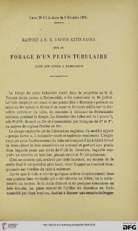 3.Ser. 7.1896: Rapport A. S. E. Yacoub Artin Pacha sur le forage d'un puits tubulaire dans son ezbeh à Rahmanieh