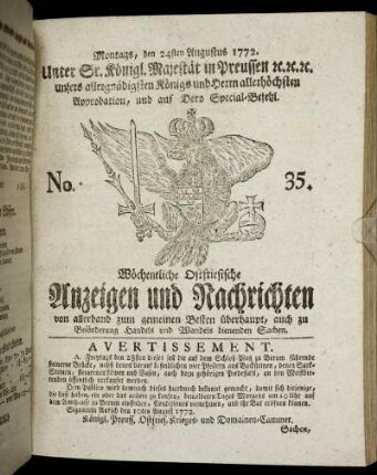 No. 35. Montags, den 24sten Augustus 1772.