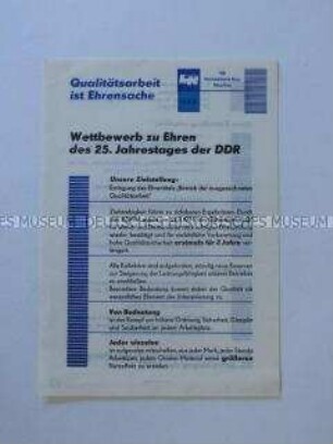 Propagandaflugblatt aus dem VEB Maschinenfabrik Nema zum sozialistischen Wettbewerb