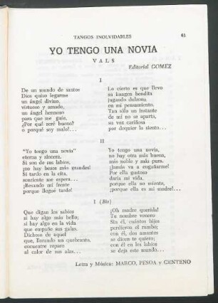 Yo tengo una novia : Vals. - Editorial Gómez