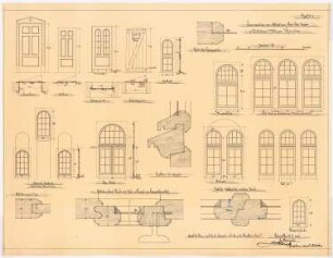Herz Jesu Kloster, Fünfbrunnen (Cinqfontaines): Fenster und Türen, Ansichten, Grundrisse 1:20 und Details 1:1