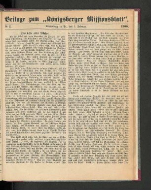 Beilage zum "Königsberger Missionsblatt". No 2. 1900.