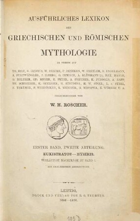 Ausführliches Lexikon der griechischen und römischen Mythologie. 1,2, Euxistratos - Hysiris : vorläufige Nachträge zu Band I