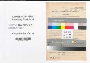 Entnazifizierung Oskar Kliegelhoefer , geb. 04.08.1902 (Kaufmann)