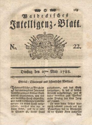 No. 22. Dinstag den 27ten May 1788