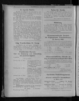 Aerztliche Fortbildungskurse im Altonaer Städtischen Krankenhause im Winter 1918.