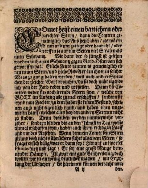 Von der Namen-Nennung, Materie und Würckung der Cometen : neben Anzeigung eins am 22. Apr. (2 May) in Franken gesehenen dergleichen Schwantz-Sterns ...
