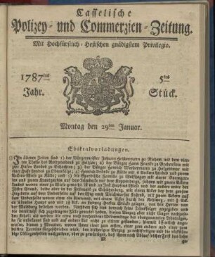 5tes Stueck, Montag den 29ten Januar. 1787