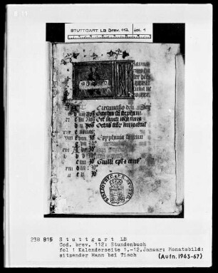 Lateinisch-französisches Stundenbuch — Monatsbild Januar, Folio 1recto