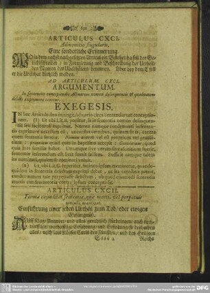 Articulus CXCI. Admonitio singularis. Eine sonderliche Erinnerung