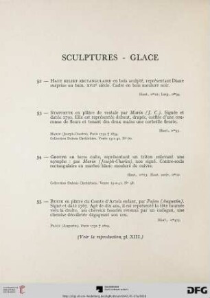 Sculptures – Glace (Nr. 52-58) avec planche XIII-XVI