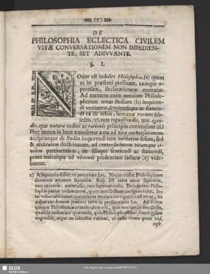De Philosophia Eclectica Civilem Vitae Conversationem Non Impediente, Sed Adiuvante