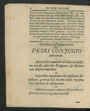 Corollaria Disputatione De Petri Coniugio subiicienda.