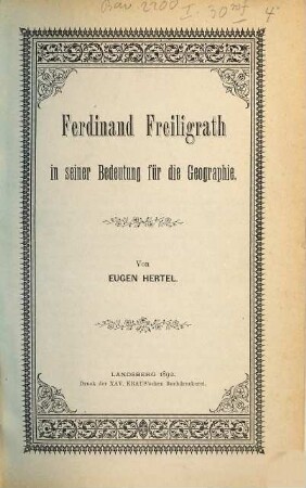 Ferdinand Freiligrath in seiner Bedeutung für die Geographie