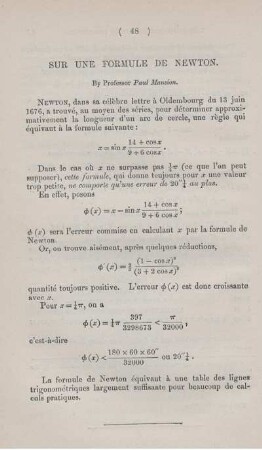 Sur une formule de Newton.