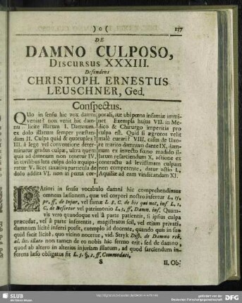 De Damno Culposo, Discursus XXXIII. Defendens Christoph. Ernestus Leuschner, Ged.