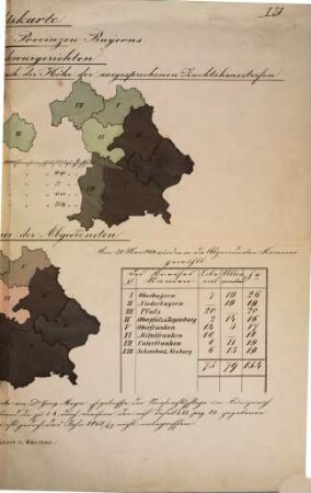 Übersichtskarte der Vertretung der einzelnen Provinzen Bayerns : 1. vor den Schwurgerichten, 2. in der Kammer der Abgeordneten