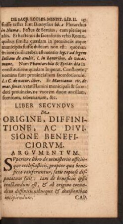 Liber Secundus De Origine, Diffinitione, Ac Divisione Beneficiorum.