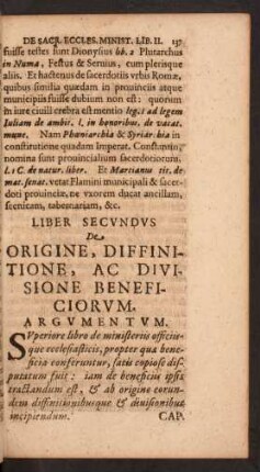 Liber Secundus De Origine, Diffinitione, Ac Divisione Beneficiorum.