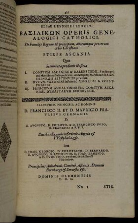 De Familiis Regum & principum, aliorumque procerum orbis Christiani Stirps Ascania [...]
