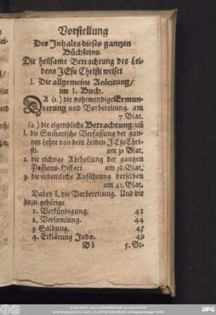 Vorstellung Des Inhalts dieses gantzen Büchleins.