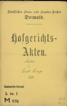 Müller, Bartold gegen Stadt Lemgo - Schuldforderung