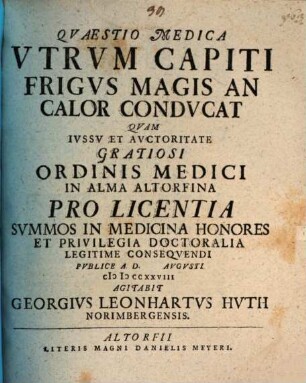 Quaestio medica, utrum capiti frigus magis an calor conducat