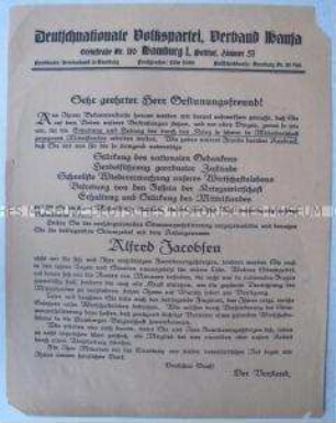 Rundschreiben der DNVP zur Wähler- und Mitgliederwerbung